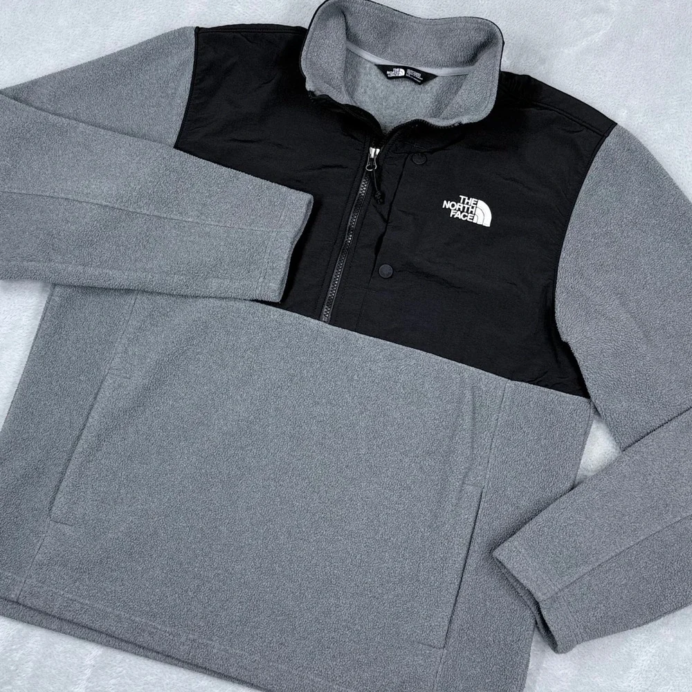 The North Face 200 Tundra Fleece Pullover Mens Large Grey Black 1/2 Zip Denali